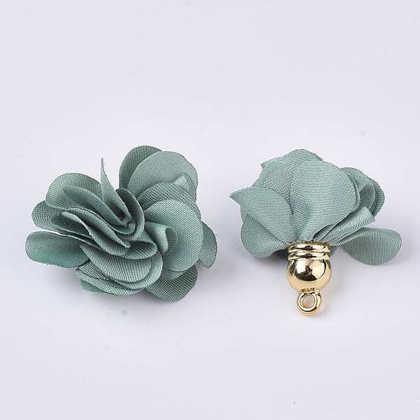 

PandaHall Cloth Pendant Decorations, with Acrylic Findings, Flower, Dark Cyan, 25~30x28~35mm, Hole: 2mm Cloth Flower Cyan
