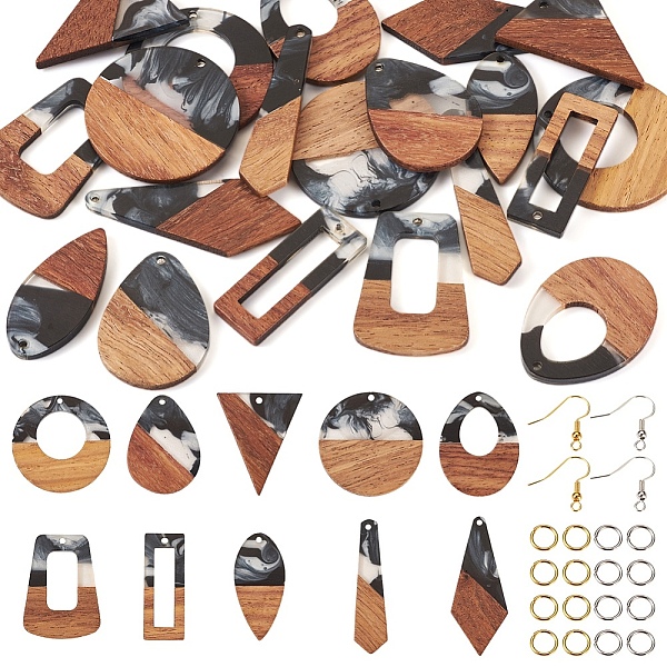 

PandaHall DIY Geometry Earring Making Kit, Including Kite & Rectangle & Horse Eye Resin & Walnut Wood Pendants, Brass Earring Hooks & Jump...