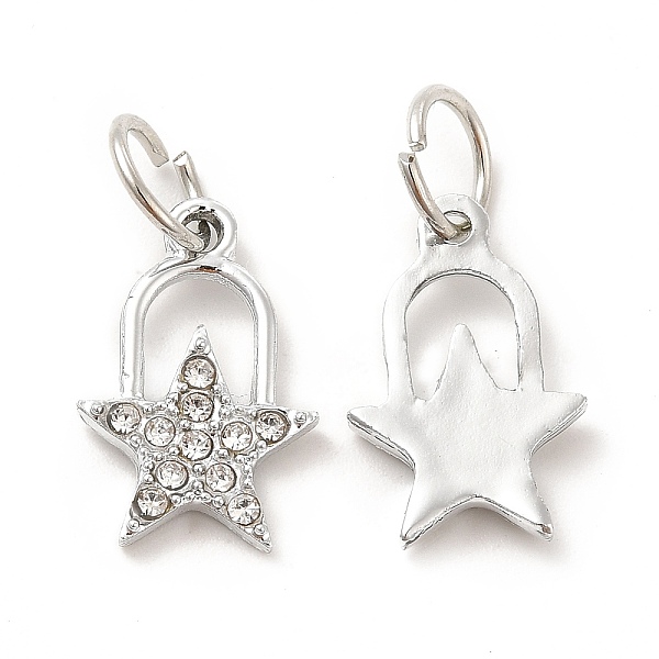 

PandaHall Rack Plating Alloy Crystal Rhinestone Pendants, with Jump Rings, Star Lock Charms, Platinum, 18.5x12x2.5mm, Hole: 6mm..., Clear