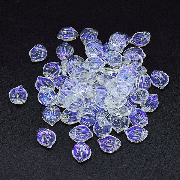 

PandaHall Transparent Glass Charms, Shell Shaped Petal, AB Color, Medium Slate Blue, 15x12x4mm, Hole: 1mm Glass Flower Purple