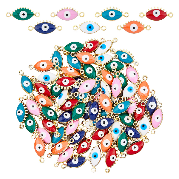 

PandaHall 70Pcs 7 Colors Brass Enamel Connector Charms, Real 18K Gold Plated, Horse Eye Links, Mixed Color, 6x16x3.5mm, Hole: 1.2mm..., Multicolor