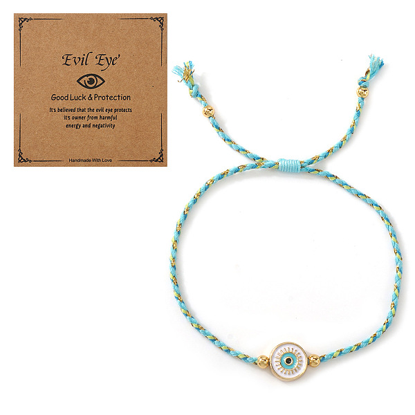 Adjustable 304 Stainless Steel Enamel Evil Eye Cotton Cord Braided Bead Bracelets