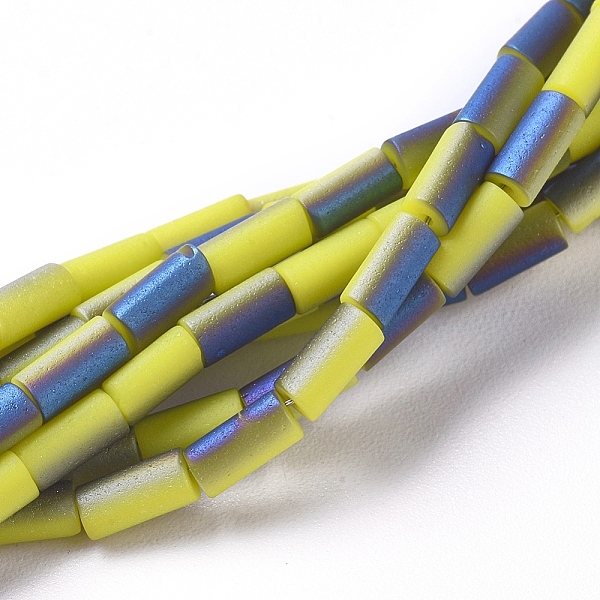 

PandaHall Electroplated Frosted Glass Bead Strands, Column, Blue Plated, Yellow, 5x2.5mm, Hole: 0.7mm, about 99pcs/strand, 19.6 inch(50cm)...