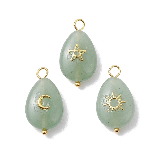 

PandaHall 3Pcs 3 Styles Natural Green Aventurine Pendant, Teardrop Charms with Golden Plated Metal Moon & Sun & Star, 23~23.5x13x6.5~7mm...