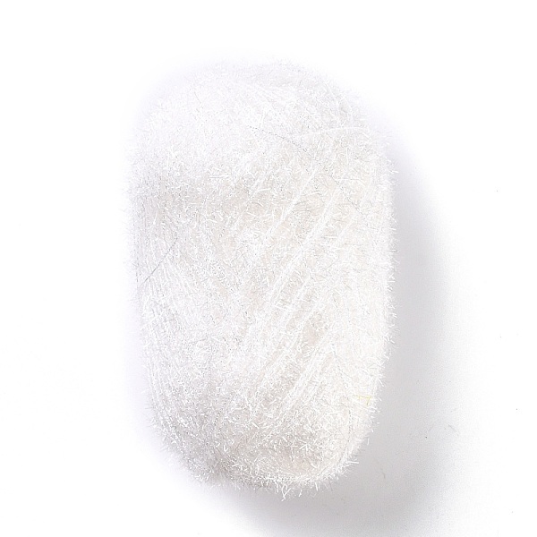 PandaHall Polyester Crochet Yarn, Sparkling Scrubby Yarn, for Dish Scrubbies, Dishcloth, Decorating Crafts Knitting, White, 10~13x0.5mm...