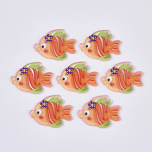 

PandaHall PVC Plastic Cabochons, with Glitter Powder, Fish, Orange, 22x28x2mm Plastic Fish Orange