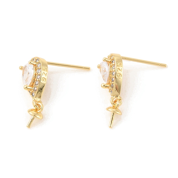 

PandaHall Rack Plating Brass Micro Pave Cubic Zirconia Stud Earring Finding, with Pinch Bails for Half Drilled Beads, Teardrop, Cadmium Free...