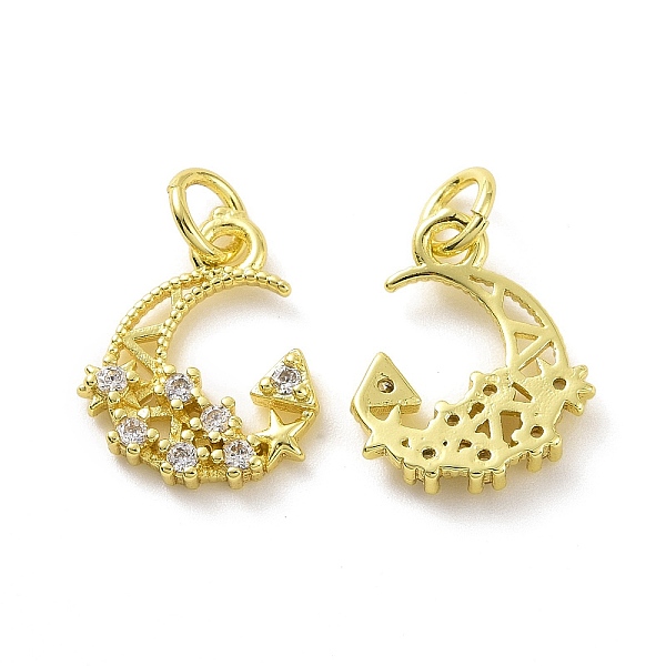 

PandaHall Brass Micro Pave Clear Cubic Zirconia Charms, with Jump Ring, Moon with Star, Real 18K Gold Plated, 13x11.5x2mm, Hole: 3.2mm...