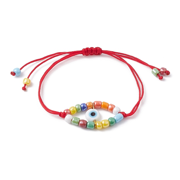 

PandaHall Adjustable Evil Eye Lampwork & Seed Braided Bead Bracelet, Colorful, Inner Diameter: 3/4~2-1/2 inch(2~6.5cm) Lampwork Evil Eye