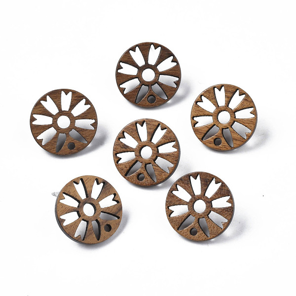 

PandaHall Walnut Wood Stud Earring Findings, with 316 Stainless Steel Pin and Hole, Flat Round with Flower, Tan, 17.5mm, Hole: 1.8mm, Pin..., Orange
