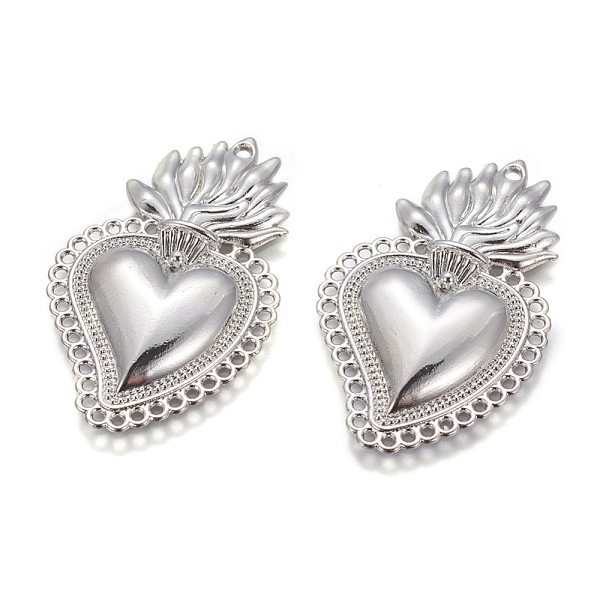 

PandaHall Alloy Pendants, Sacred Heart, Heart of Holy Flame, Platinum, 40x25x3.5mm, Hole: 1.5mm Alloy Heart
