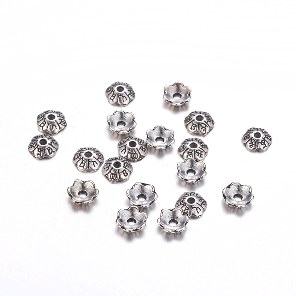 

PandaHall 6-Petal Tibetan Style Alloy Flower Bead Caps, Cadmium Free & Nickel Free & Lead Free, Antique Silver, 6x2mm, Hole: 1mm Alloy