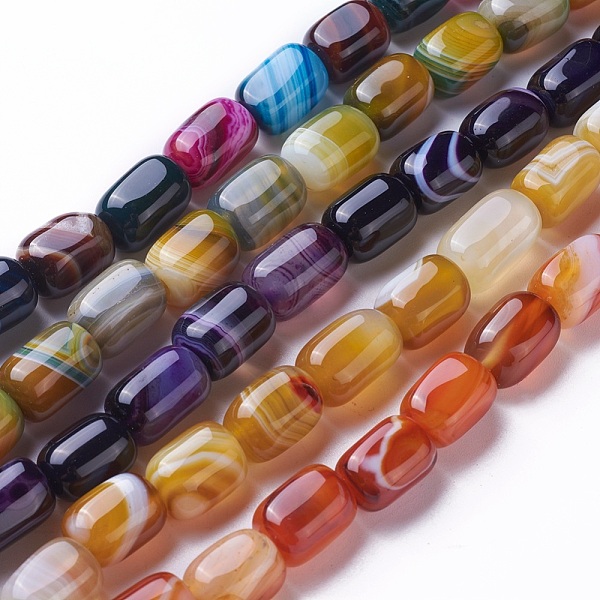 

PandaHall Natural Dyed Striped Agate/Banded Agate Beads Strands, Cuboid, Mixed Color, 14~18x10~11x10~11mm, Hole: 1.5mm, about 25pcs/strand..., Multicolor