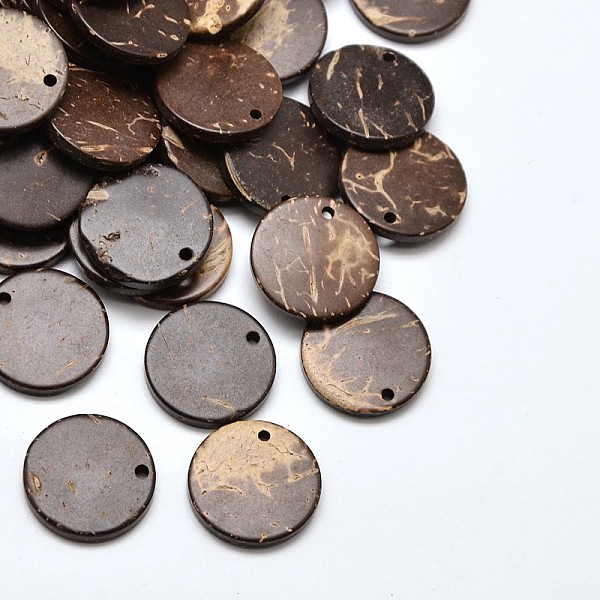 

PandaHall Wood Jewelry Findings Flat Round Coconut Pendants, Coconut Brown, 15x2~3mm, Hole: 1mm Coconut Flat Round Brown
