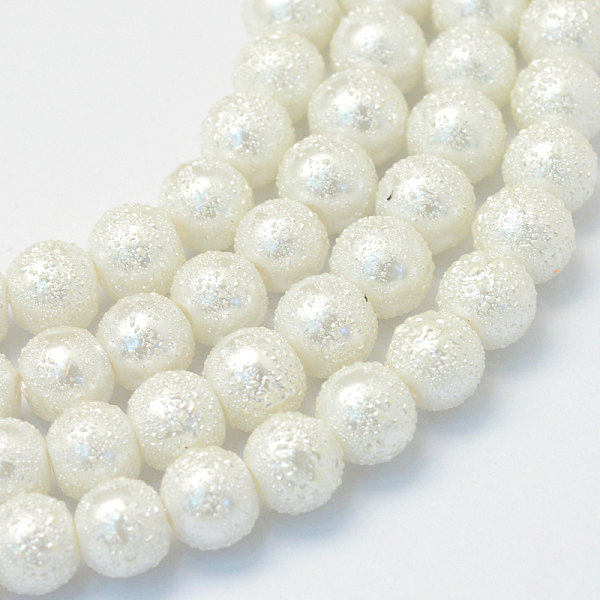 

PandaHall Baking Painted Textured Glass Pearl Bead Strands, Round, White, 6~7mm, Hole: 1mm, about 145pcs/strand, 31.4 inch Glass Round White