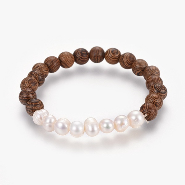 

PandaHall Natural Pearl Stretch Bracelets, with Sandalwood Beads, Saddle Brown, 2-1/4 inch(5.8cm) Wood Brown