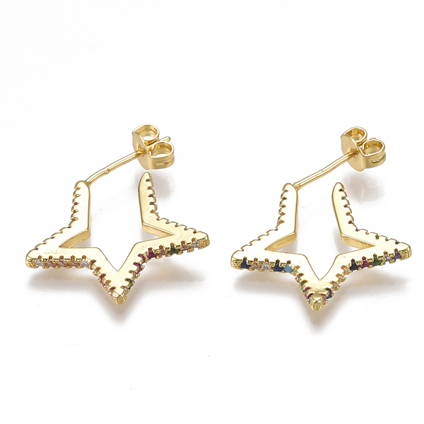

PandaHall Brass Micro Pave Cubic Zirconia(Random Mixed Color) Ear Studs, with Ear Nuts, Star, Golden, 18x1.5mm, Pin: 0.6mm Cubic Zirconia