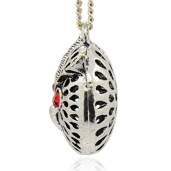 

PandaHall Antique Silver Alloy Rhinestone Hollow Owl Head Pendants, Light Siam, 29.5x25x15mm, Hole: 3mm Alloy+Rhinestone Owl Red