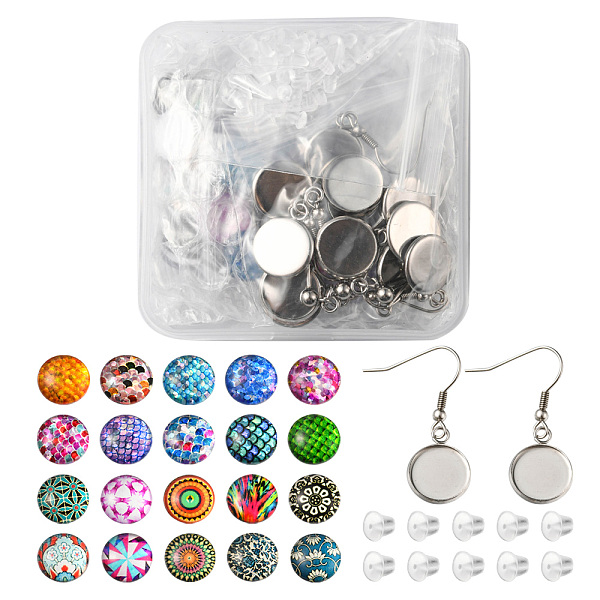 

PandaHall DIY Bling Dangle Earring Making Kit, Including 304 Stainless Steel Earring Hooks with Settings, Half Round Glass Cabochons..., Multicolor