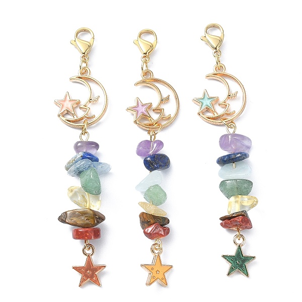 

PandaHall Chakra Natural Gemstone Chip Beaded Pendant Decorations, with Alloy Enamel Charms and 304 Stainless Steel Lobster Claw Clasps..., Multicolor