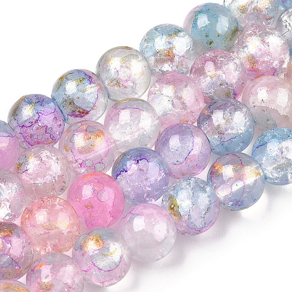 

PandaHall Baking Painted Crackle Glass Bead Strands, with Gold Powder, Round, Pink, 6mm, Hole: 1.2mm, about 147pcs/strand, 31.10 inch(79cm)...