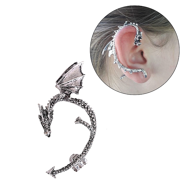 

PandaHall Alloy Dragon Cuff Earrings, Climber Wrap Around Earrings, No Piercing Ear Clips for Men Women, Antique Silver, 82x39x17mm Alloy