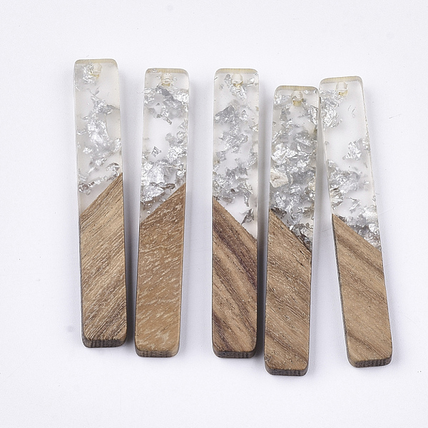 

PandaHall Resin & Walnut Wood Big Pendants, with Silver Foil, Rectangle, Silver, 51.5x7.5x3mm, Hole: 1.8mm Resin+Wood Rectangle Silver