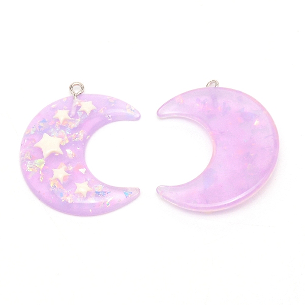 

PandaHall Resin Pendants, with Iron Loop, Moon with Star, Plum, 39x33x6.2mm, Hole: 2mm Resin Moon Purple