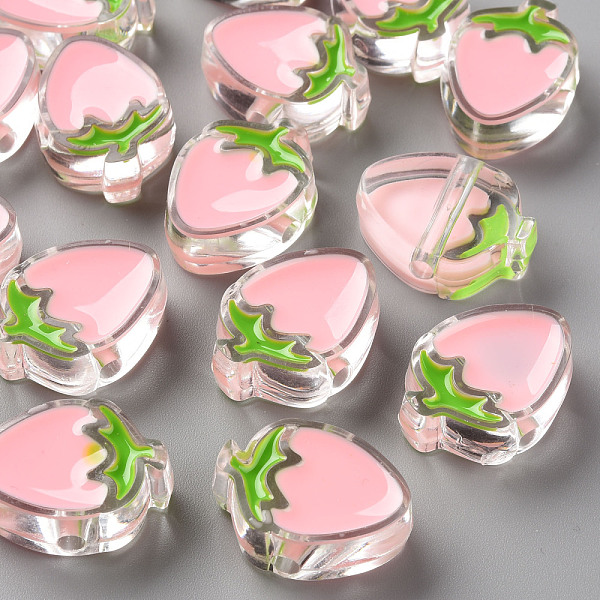

PandaHall Transparent Enamel Acrylic Beads, Strawberry, Pink, 25.5x19x9mm, Hole: 3.5mm Acrylic Fruit Pink