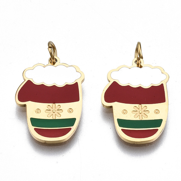 

PandaHall 316 Surgical Stainless Steel Enamel Pendants, with Jump Rings, for Christmas, Glove, Colorful, Real 14K Gold Plated, 16x11.5x1mm...