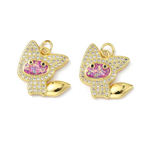 

PandaHall Brass Micro Pave Cubic Zirconia Pendants, with Synthetic Opal and Jump Ring, Fox, Real 18K Gold Plated, 18x17x3mm, Hole: 3.5mm..., Clear