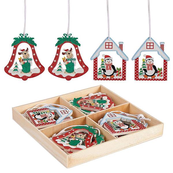 PandaHall Christmas Wooden Ornaments Set, 12 Pcs Wooden Pendants Kit Hanging Ornaments, for Christmas Tree Door and Party Gift Decoration...