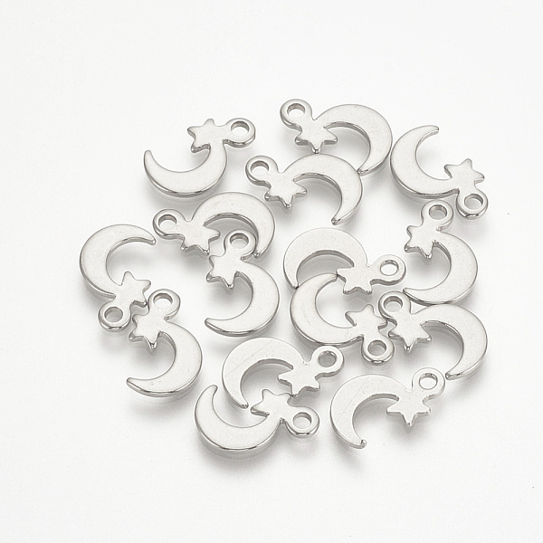 

PandaHall 304 Stainless Steel Charms, Moon & Star, Stainless Steel Color, 11.5x7x1mm, Hole: 1mm 304 Stainless Steel Moon