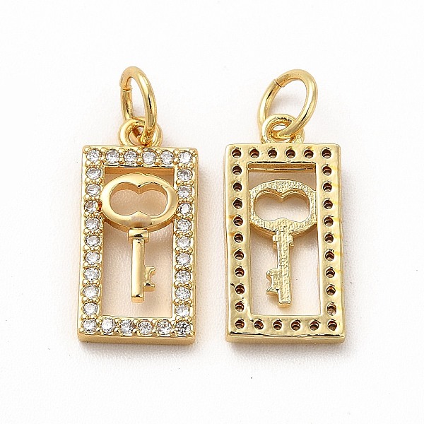 

PandaHall Rack Plating Brass Micro Pave Cubic Zirconia Charms, with Jump Ring, Real 18K Gold Plated, Long-Lasting Plated, Rectangle with Key..., Clear