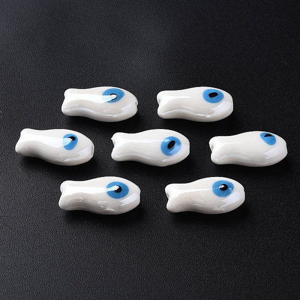 

PandaHall Handmade Porcelain Beads, Famille Rose Style, Fish, White, 19.5x10x8mm, Hole: 2mm Porcelain Eye White