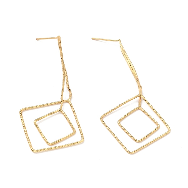 

PandaHall Rack Plating Brass Double Rhombus Long Dangle Stud Earrings for Women, Cadmium Free & Nickel Free & Lead Free, Real 18K Gold...