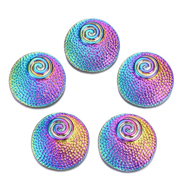 

PandaHall Rainbow Color Alloy Pendants, Cadmium Free & Nickel Free & Lead Free, Flat Round, 37.5x7mm, Hole: 3mm Alloy Flat Round