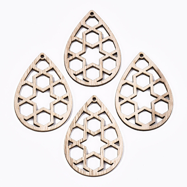 

PandaHall Unfinished Hollow Wood Big Pendants, Undyed, Laser Cut Wood Shapes, Teardrop, Antique White, 57x39~40x2.5mm, Hole: 2mm Wood...