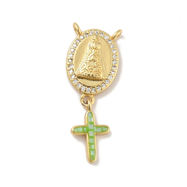 

PandaHall Brass Charms, with Shell, Cadmium Free & Lead Free, Long-Lasting Plated, Oval with Cross, Real 18K Gold Plated, Lime Green, 30mm...