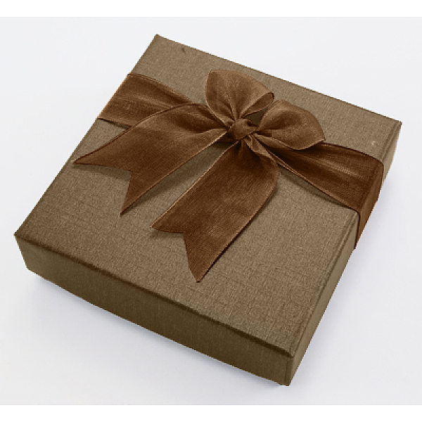

PandaHall Square Bowknot Organza Ribbon Cardboard Bracelet Bangle Gift Boxes, Camel, 9x9x2.7cm Paper Square Brown