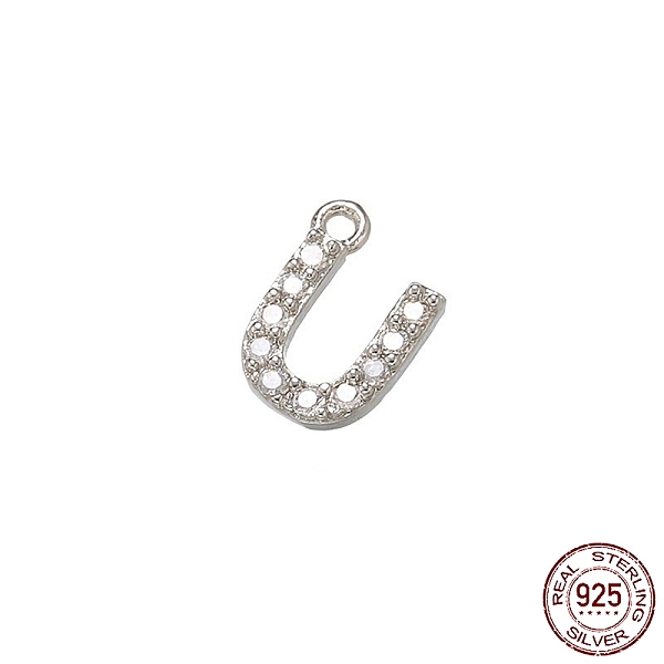 

PandaHall Real Platinum Plated Rhodium Plated 925 Sterling Silver Micro Pave Clear Cubic Zirconia Charms, Initial Letter, Letter U...