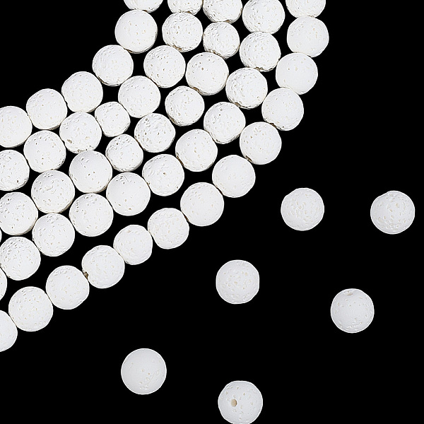 5 brin de perles rondes en pierre de lave naturelle