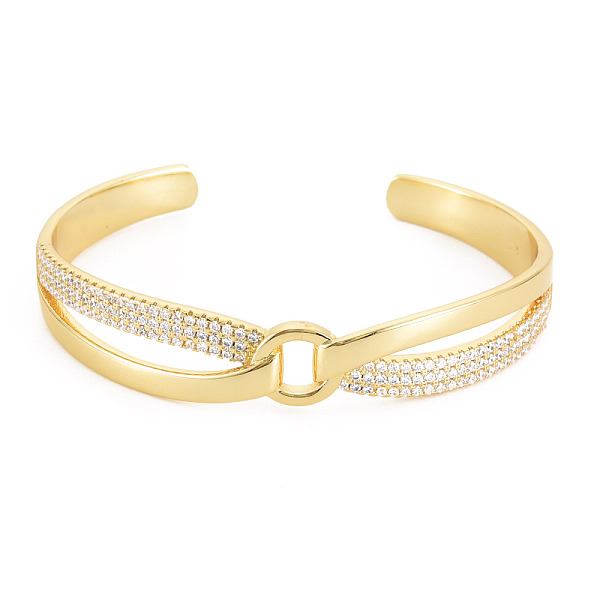 

PandaHall Cubic Zirconia Ring Shape Open Cuff Bangle, Real 18K Gold Plated Brass Jewelry for Women, Cadmium Free & Lead Free, Clear, Inner...