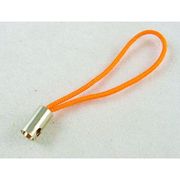 PandaHall Mobile Phone Strap, Colorful DIY Cell Phone Straps, Nylon Cord Loop with Alloy Ends, Orange, 50~60mm Nylon Orange