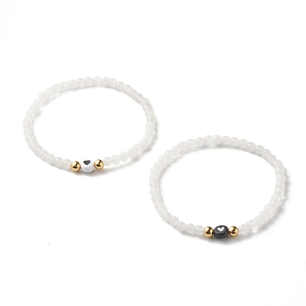 

PandaHall Natural White Jade Round Beads Stretch Bracelet Set, Heart Acrylic & 304 Stainless Steel Beads Bracelet, Golden, White, Inner...
