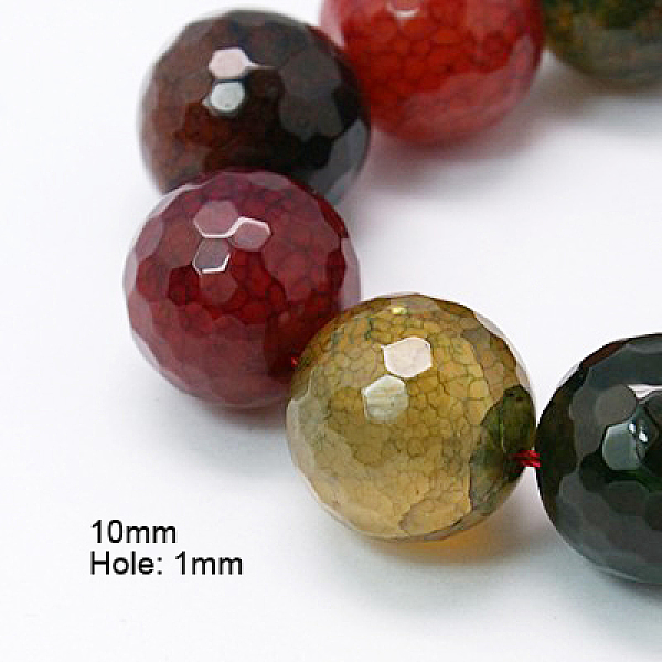 

PandaHall Natural Agate Beads Strands, Dyed, Faceted, Round, Colorful, 10mm, Hole: 1mm, about 39pcs/strand, 15.7 inch Crackle Agate Round