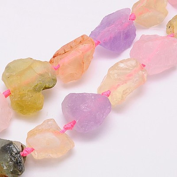 

PandaHall Natural Gemstone Beads Strands, Rose Quartz & Amethyst & Prehnite & Yellow Quartz, Nuggets, 18~35x15~26x9~21mm, Hole: 1mm Mixed..., Multicolor