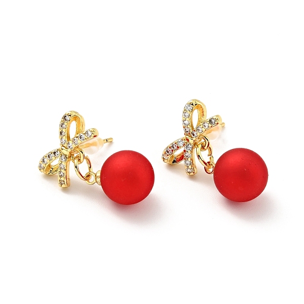 

PandaHall Clear Cubic Zirconia Bowknot with Plastic Pearl Dangle Stud Earrings, Gold Plated Brass Jewelry for Women, Cadmium Free & Lead..., Red