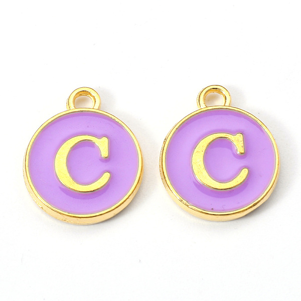 

PandaHall Golden Plated Alloy Enamel Charms, Enamelled Sequins, Flat Round with Letter, Medium Purple, Letter.C, 14x12x2mm, Hole: 1.5mm...