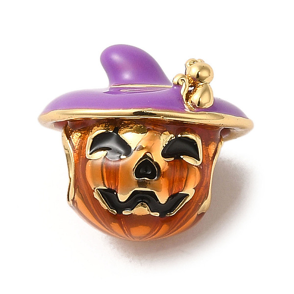 

PandaHall Halloween Brass Enamel European Beads, Large Hole Beads, Pumpkin, Golden, 13.5x12mm, Hole: 4mm Brass+Enamel Pumpkin